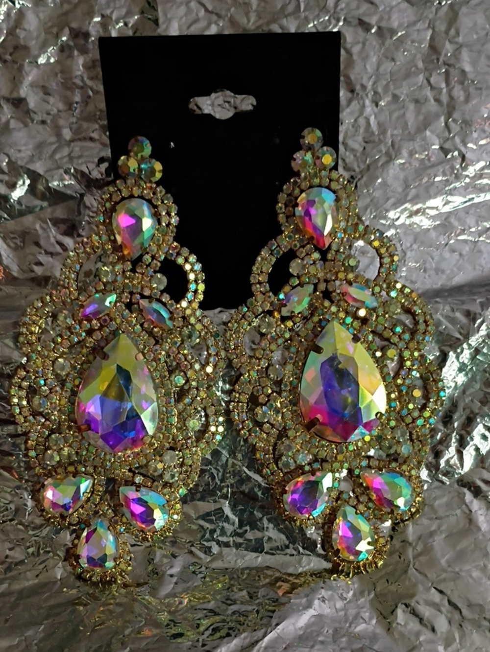 Gold Aurora Crystal Teardrop Statement Earrings